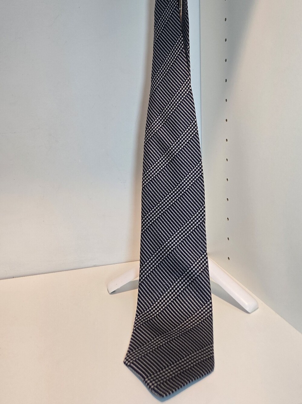 Giorgio Armani Navy and White Diagonal Check Silk Tie
